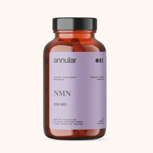 Annular NMN Energy Support 250 mg capsules, a beta-nicotinamide mononucleotide NAD+ precursor for cellular energy and healthy aging. 60 Capsules.